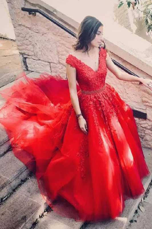 winter dresswinter dressBall Gown Red Lace and Tulle Prom Dress