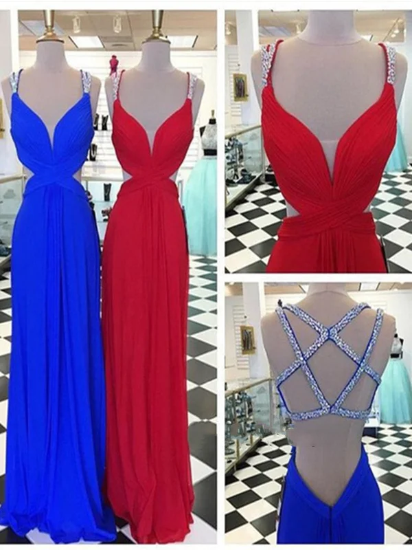 Final Sale Sexy A Line Backless Red/Blue Prom Dresses, Backless Formal Dresses
