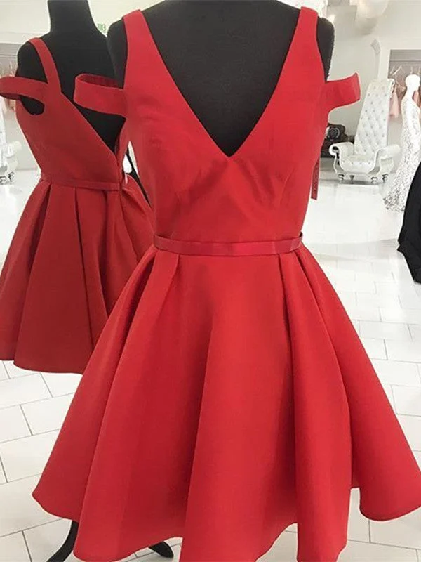 Price Reduction A Line V Neck Red Prom Dresses, Red Homecoming Dresses, Red Short Prom Dresses Price Reduction A Line V Neck Red Prom Dresses, Red Homecoming Dresses, Red Short Prom Dresses