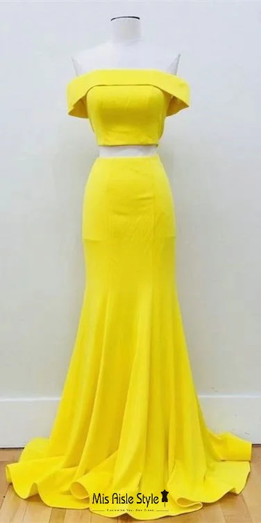 trendy mini dresstrendy mini dressMermaid Two Piece Yellow Pageant Dress