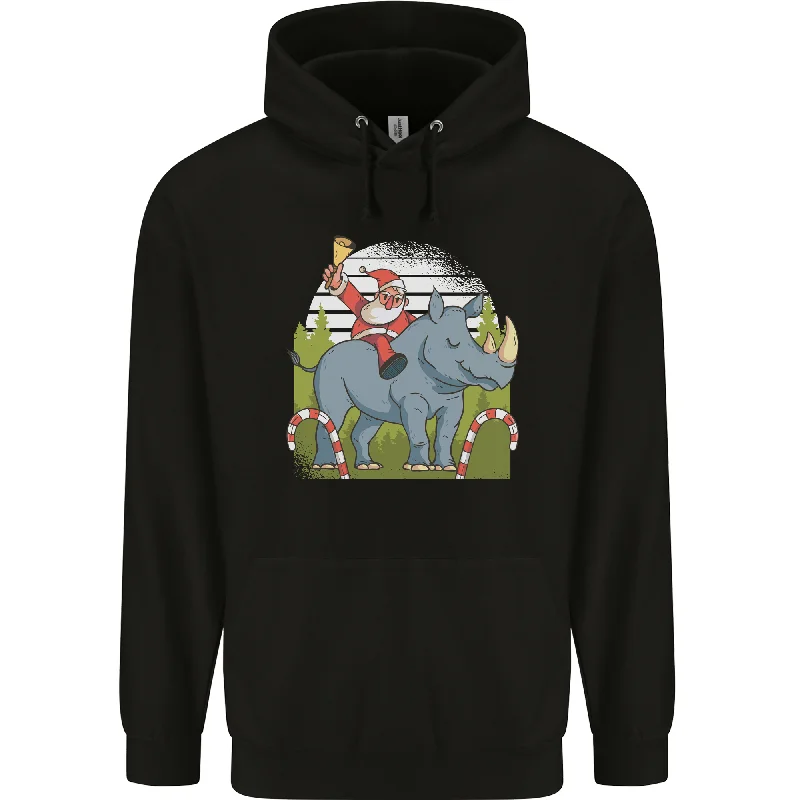 performance hoodie for gymA Christmas Rhino With Santa Xmas Mens 80% Cotton Hoodie