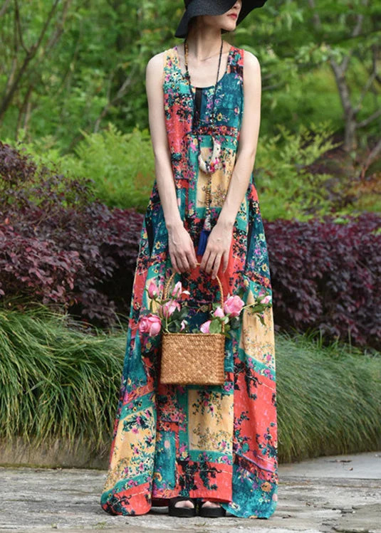 Unmissable Offer Women Abstract Print Short Sleeve Vintage Maxi Dress