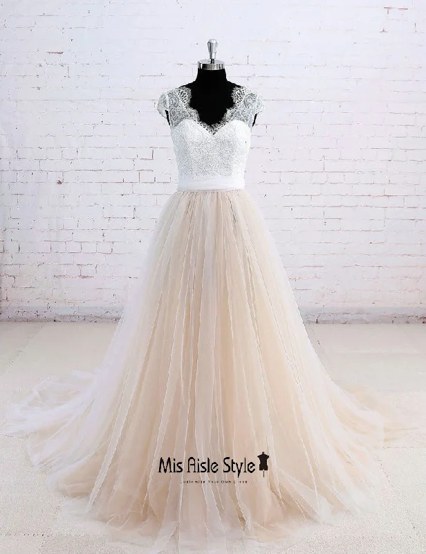 cocktail dresscocktail dressCap Sleeves Champagne Summer Wedding Dress