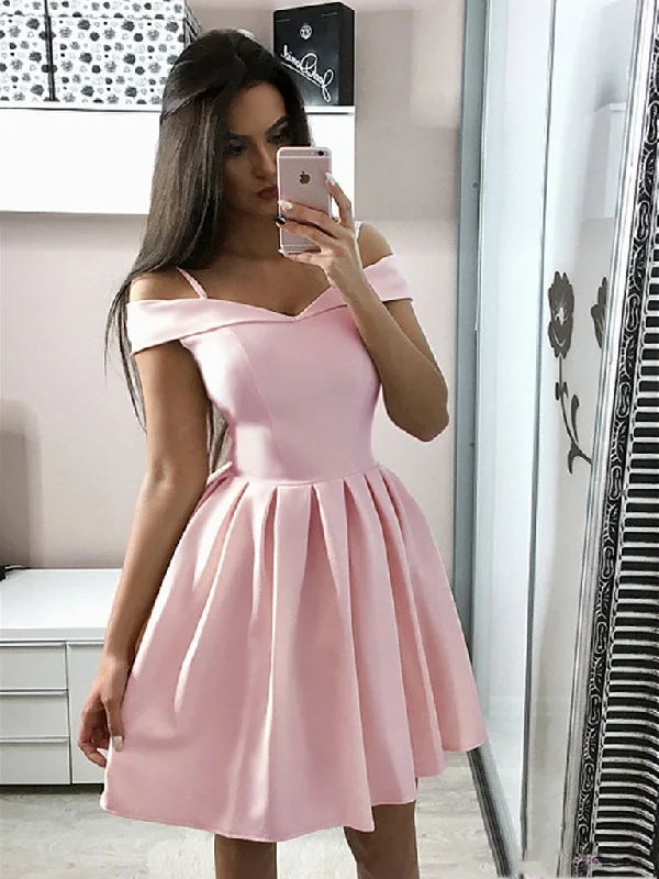 Grand Opening Sale Cute Off The Shoulder Pink Homecoming Dresses Short Prom Dresses, Off Shoulder Pink Formal Dresses, Evening Dresses