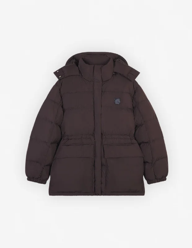 Best Seller Hooded Puffer In Nylon With Bold Fox Head Patch Pecan Brown