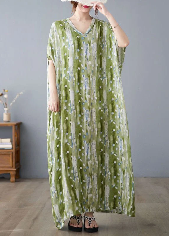 bohemian dressbohemian dressCasual Green V Neck Print Linen Long Dress Summer