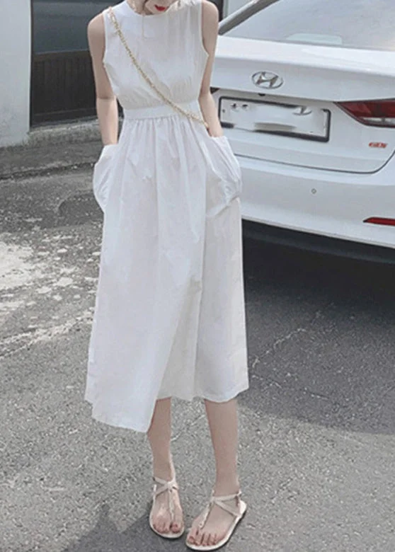 elegant dresselegant dressSolid Button Pocket Drawstring Show Waist Sleeveless Maxi Dress