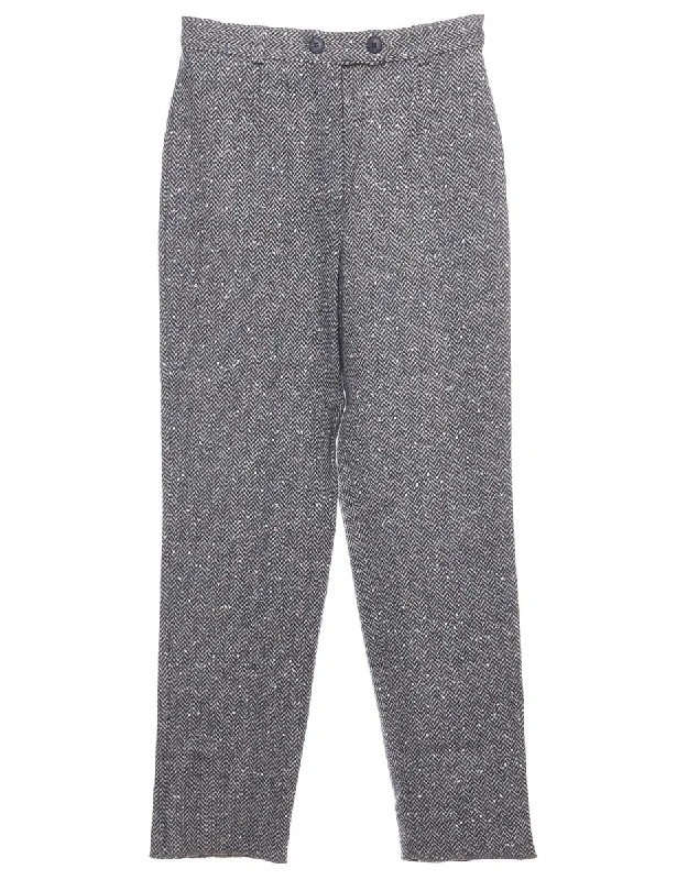 Exclusive Access Herringbone Tweed Green & White Trousers - W28 L31