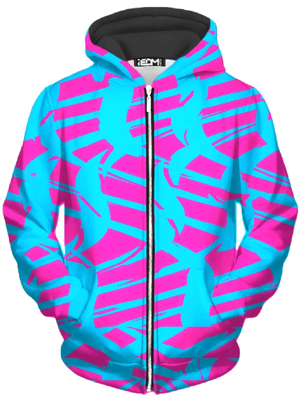 Instant Savings Pink and Blue Squiggly Rave Checkered Unisex Zip-Up Hoodie