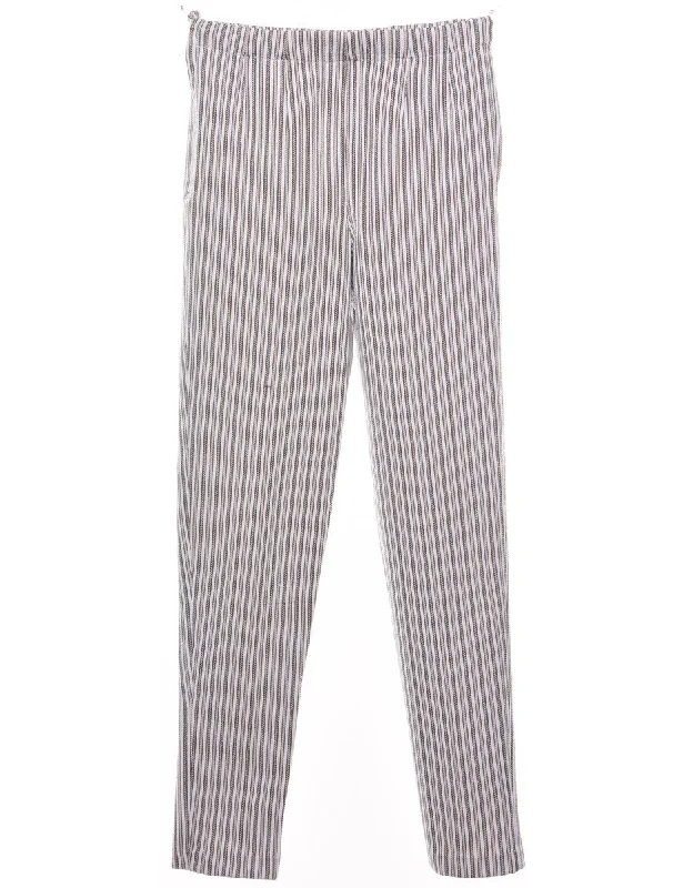 Discount Days Striped Pattern Grey & Off-White Trousers - W27 L29