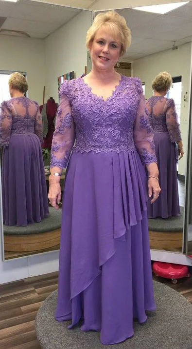 textured dresstextured dressPlus Size Long Sleeve Purple Mother of The Bride Dress