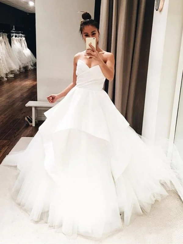 Reduced Prices Custom Made A Line Sweetheart Neck White Wedding Dresses with Ruched, White Prom Dresses, White Ball Gown Reduced Prices Custom Made A Line Sweetheart Neck White Wedding Dresses with Ruched, White Prom Dresses, White Ball Gown