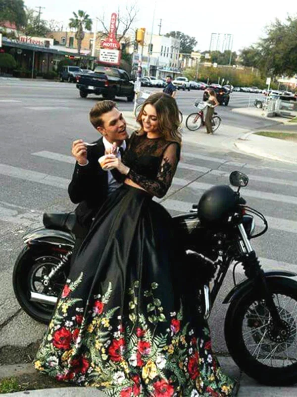Exclusive Savings Custom Made 2 Pieces Open Back Long Sleeves Black Lace Prom Dress, 2 Pieces Black Lace Formal Dress Exclusive Savings Custom Made 2 Pieces Open Back Long Sleeves Black Lace Prom Dress, 2 Pieces Black Lace Formal Dress