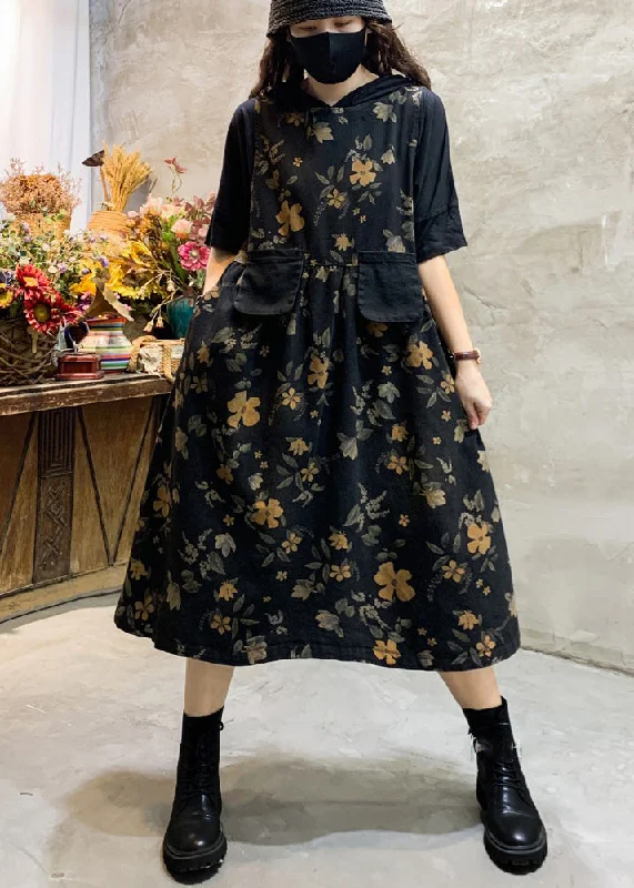 modern dressmodern dressFashion Black O-Neck Print Pockets Cotton Long Dress Sleeveless