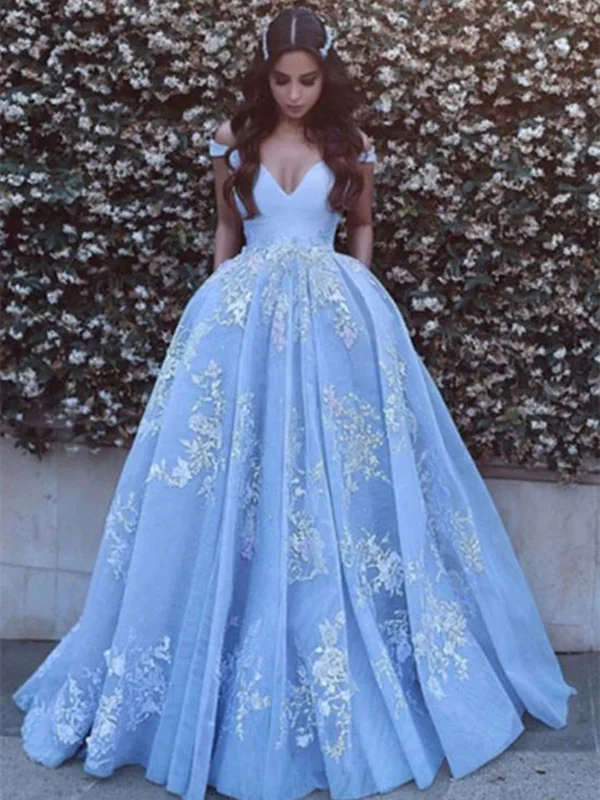 ashionable dressashionable dressCustom Made Off Shoulder Light Blue Prom Dress With Lace Applique, Prom Gown, Light Blue Formal Dress