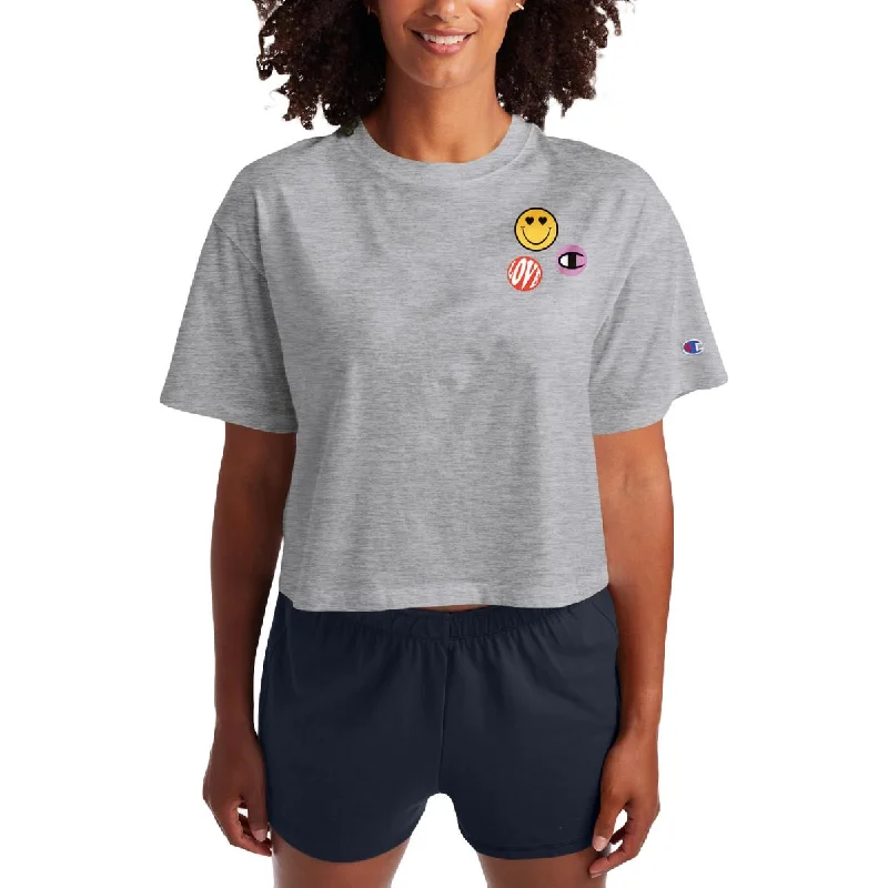 Huge Savings Champion Womens Get Happy Crop Graphic Pullover Top