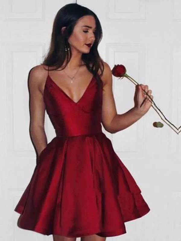 minimalistic dressminimalistic dressSexy A Line V Neck Short Burgundy Prom Dress with Spaghetti Straps, Short V Neck Burgundy Homecoming Dress, Formal Dress