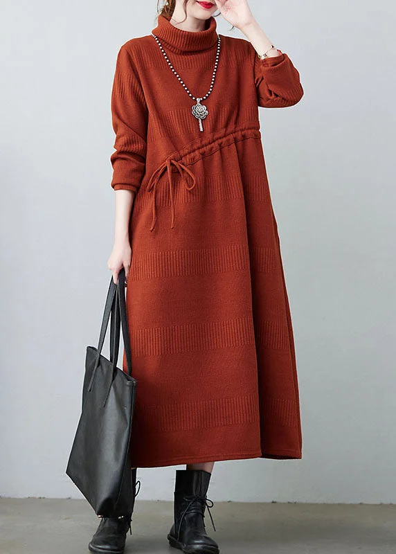 stylish dressstylish dressCaramel drawstring Knit Loose Dresses Winter