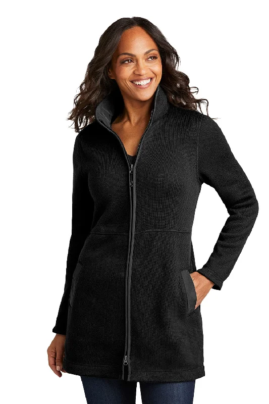 Act Now Port Authority Womens Arc Pill Resistant Sweater Fleece Full Zip Long Jacket - Deep Black - New Act Now Port Authority Womens Arc Pill Resistant Sweater Fleece Full Zip Long Jacket - Deep Black - New