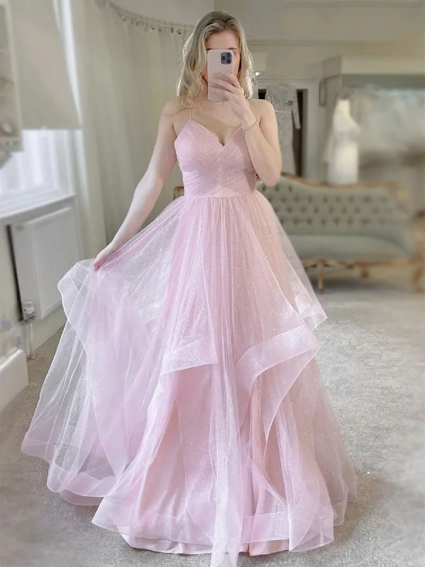 Super Deal Shiny V Neck Fluffy Pink Long Prom Dresses, V Neck Pink Formal Evening Dresses, Pink Ball Gown SP2161 Super Deal Shiny V Neck Fluffy Pink Long Prom Dresses, V Neck Pink Formal Evening Dresses, Pink Ball Gown SP2161