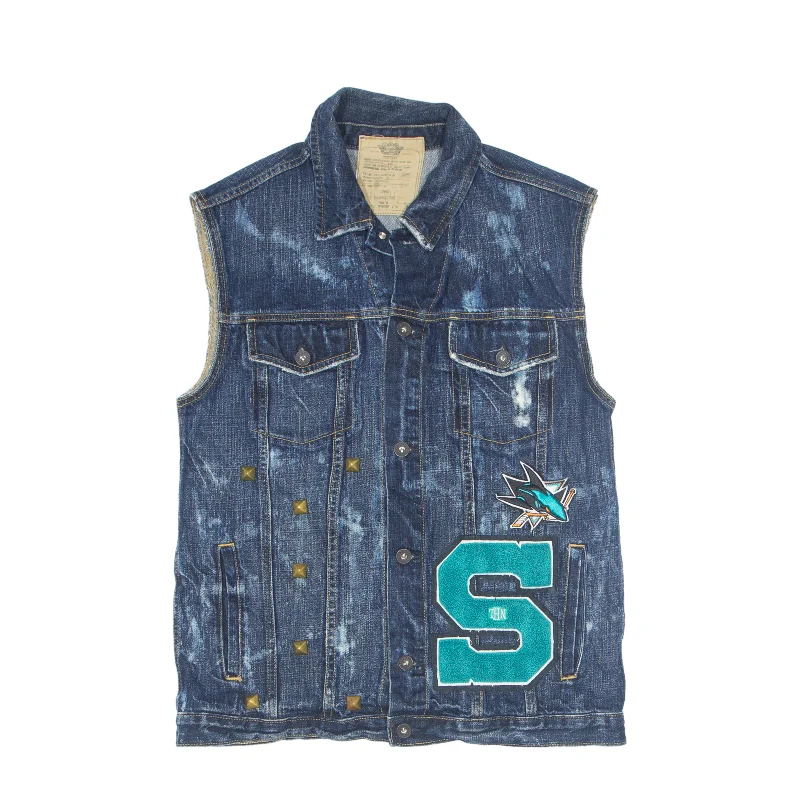Huge Savings OLD NAVY San Jose Sharks Denim Gilet Blue 90s Womens L