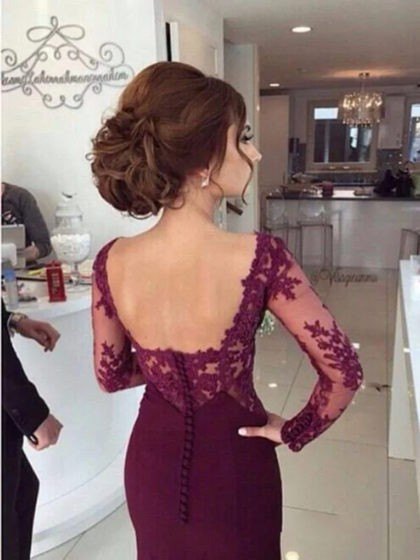 Best Seller Custom Made Mermaid Long Sleeves Maroon Lace Prom Dresses, Formal Dresses Best Seller Custom Made Mermaid Long Sleeves Maroon Lace Prom Dresses, Formal Dresses
