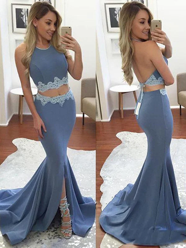 Discount Extravaganza Sexy Halter Two Pieces Mermaid Appliques Backless Prom Dresses, Formal Dresses Discount Extravaganza Sexy Halter Two Pieces Mermaid Appliques Backless Prom Dresses, Formal Dresses