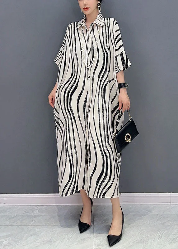 fitted dressfitted dressWhite Zebra Pattern Maxi Dress Oversized Turn-down Collar Summer