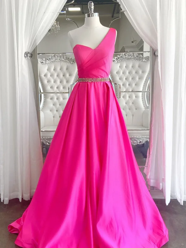 Don't Miss One Shoulder Open Back Pink Long Prom Dresses with Belt, One Shoulder Pink Formal Dresses, Pink Evening Dresses SP2149 Don't Miss One Shoulder Open Back Pink Long Prom Dresses with Belt, One Shoulder Pink Formal Dresses, Pink Evening Dresses SP2149