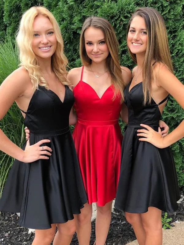 chic dresschic dressShort V Neck Red/Black Prom Homecoming Dresses, V Neck Red/Black Formal Graduation Evening Dresses