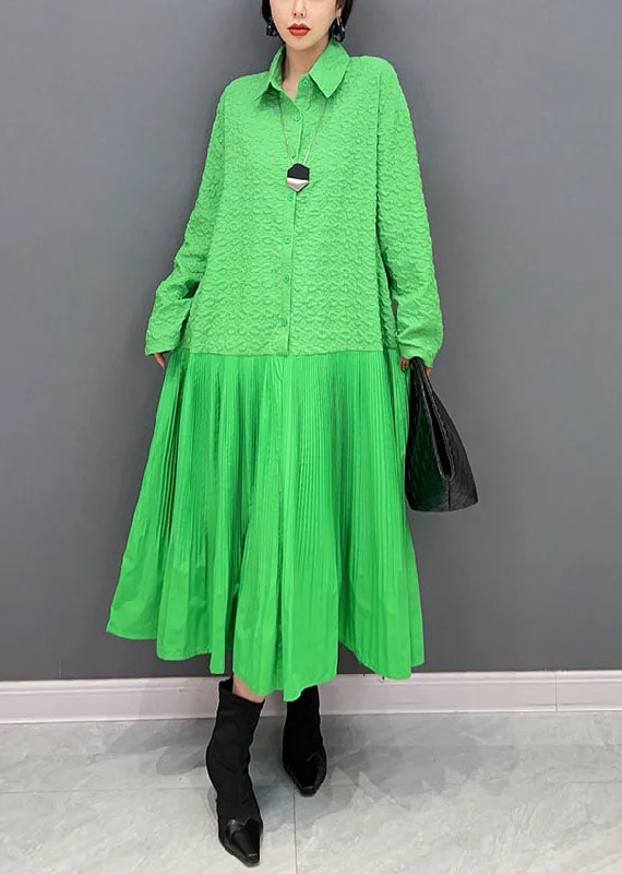 flowy dressflowy dressWomen Green Peter Pan Collar Patchwork Jacquard Pleated Dress Spring