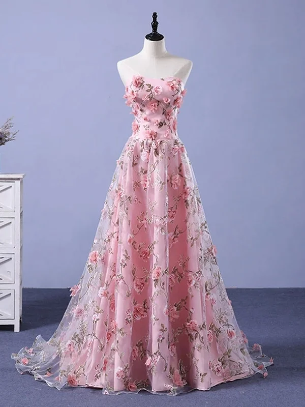 Price Blitz A Line Strapless Open Back 3D Flowers Pink Lace Prom Dresses, Pink Formal Graduation Evening Dresses with 3D Flowers Price Blitz A Line Strapless Open Back 3D Flowers Pink Lace Prom Dresses, Pink Formal Graduation Evening Dresses with 3D Flowers
