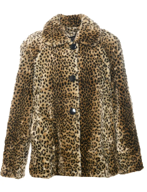 Bargain Prices Leopard Print Faux Fur Coat - L