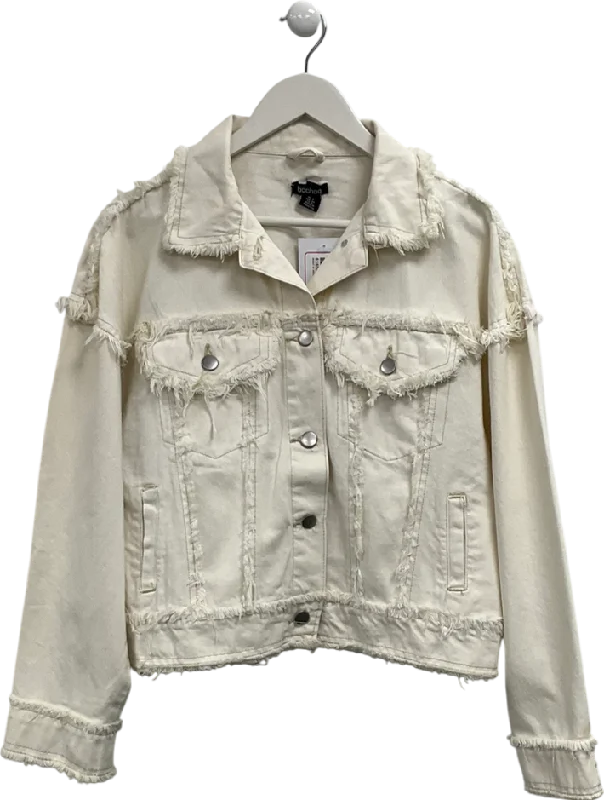 Time-Limited Offer boohoo Cream Frayed Hem Denim Jacket UK 8