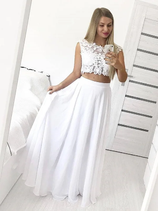 Hurry In A Line Round Neck Two Pieces Lace White Prom Dresses, Round Neck Two Pieces Lace White Formal Graduation Evening Dresses, 2 Pieces White Lace Bridesmaid Dresses Hurry In A Line Round Neck Two Pieces Lace White Prom Dresses, Round Neck Two Pieces Lace White Formal Graduation Evening Dresses, 2 Pieces White Lace Bridesmaid Dresses