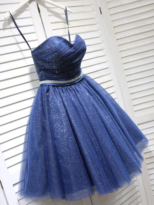 party dressparty dressShiny Strapless Blue Short Prom Dresses Homecoming Dresses, Short Blue Formal Graduation Evening Dresses