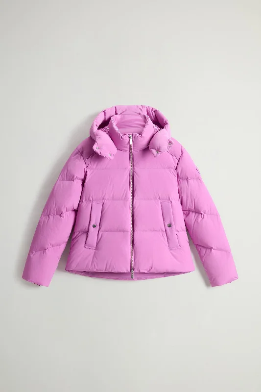 Big Savings Short Alsea Down Jacket in Stretch Nylon with Detachable Hood Liatris