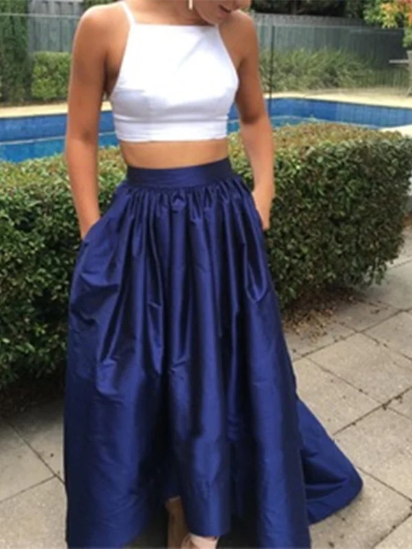 Deep Discounts Two Pieces White And Navy Blue Satin Prom Dresses, Navy Blue Prom Gown, White Prom Dresses Deep Discounts Two Pieces White And Navy Blue Satin Prom Dresses, Navy Blue Prom Gown, White Prom Dresses