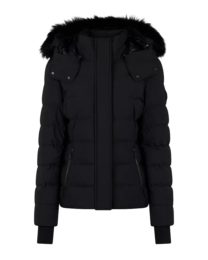 Best Bargains Betta Shearling Trim Down Puffer Jacket Black / Black Shearling