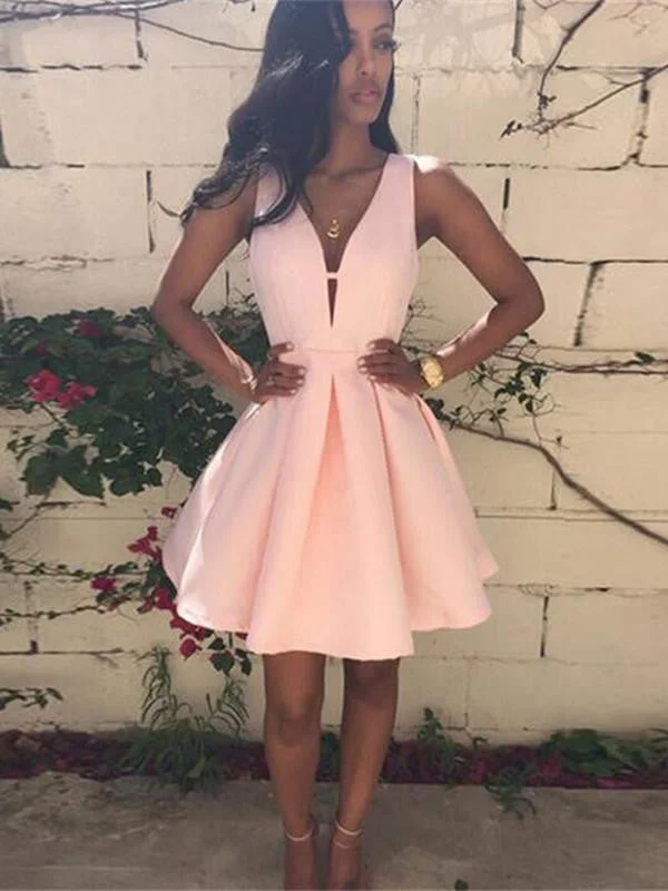 high-waisted dresshigh-waisted dressCustom Made V Neck Pink Short Prom Dresses, Pink V Neck Homecoming Dresses, Formal Dresses