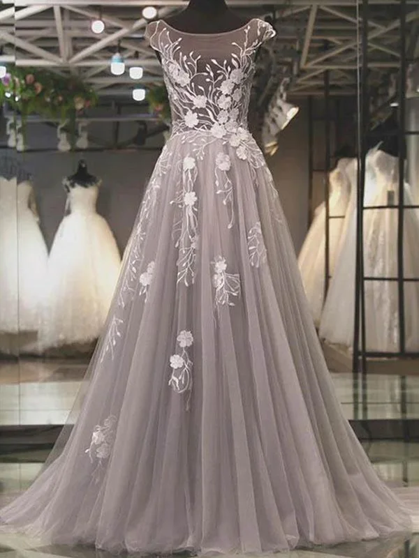 Unbeatable Prices Round Neck Backless Grey Lace Floral Long Prom Dresses, Backless Gray Formal Dresses, 3D Flower Gray Evening Dresses Unbeatable Prices Round Neck Backless Grey Lace Floral Long Prom Dresses, Backless Gray Formal Dresses, 3D Flower Gray Evening Dresses
