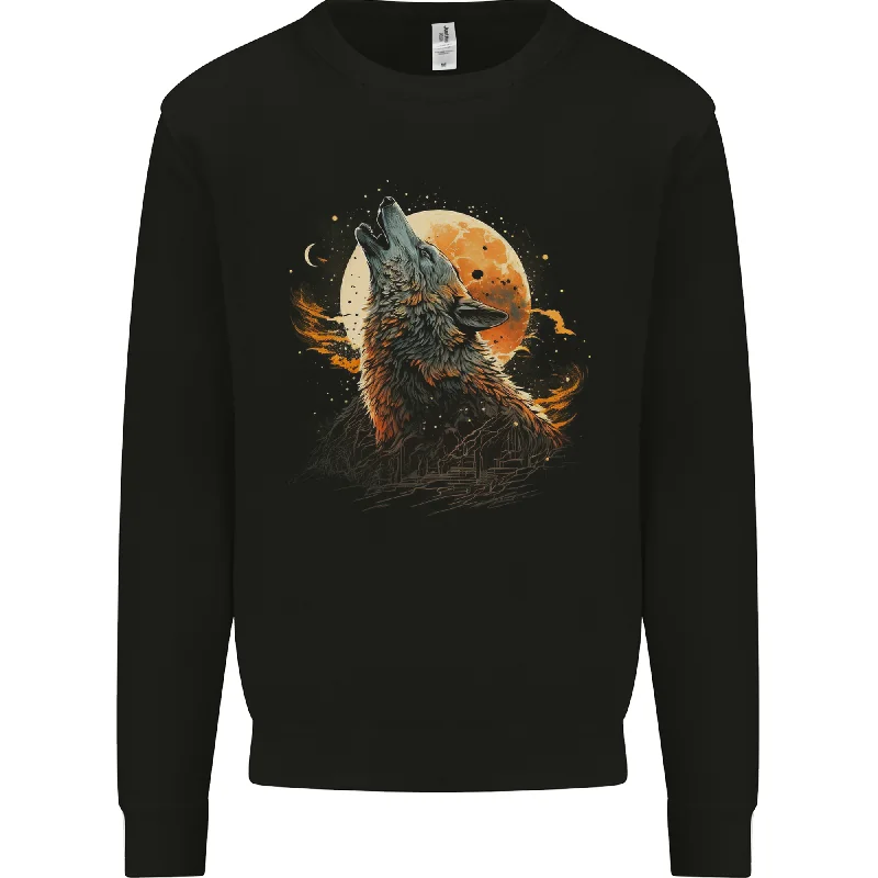 athletic streetwear sweatshirtA Howling Wolf in the Moon Light Mens Sweatshirt Jumper