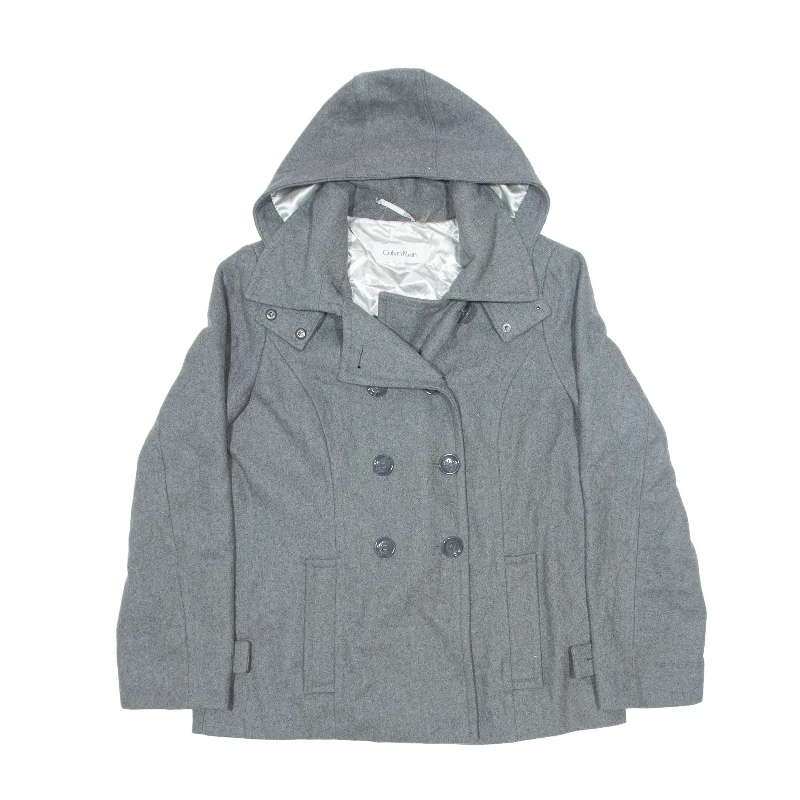Price Cut CALVIN KLEIN Insulated Pea Jacket Grey Wool Womens M