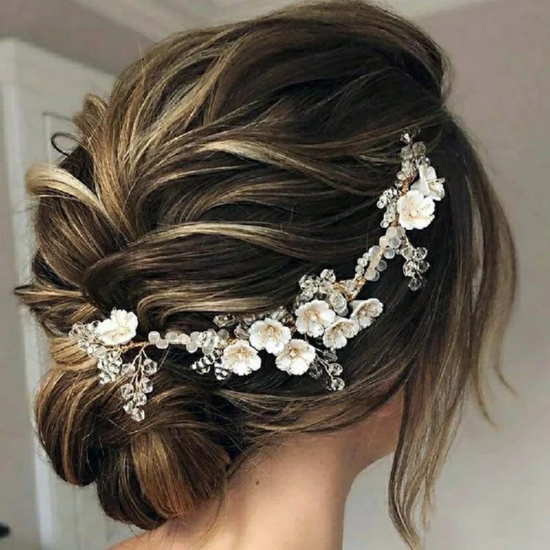 casual evening dresscasual evening dressWhite ceramic flower crystal millet beaded beaded hair comb side comb wedding bridal tiara 777865234923