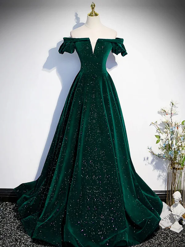 romantic dressromantic dressV Neck Off Shoulder Green/Black/Burgundy Velvet Long Prom Dresses, Green/Black/Burgundy Velvet Formal Graduation Evening Dresses SP2648