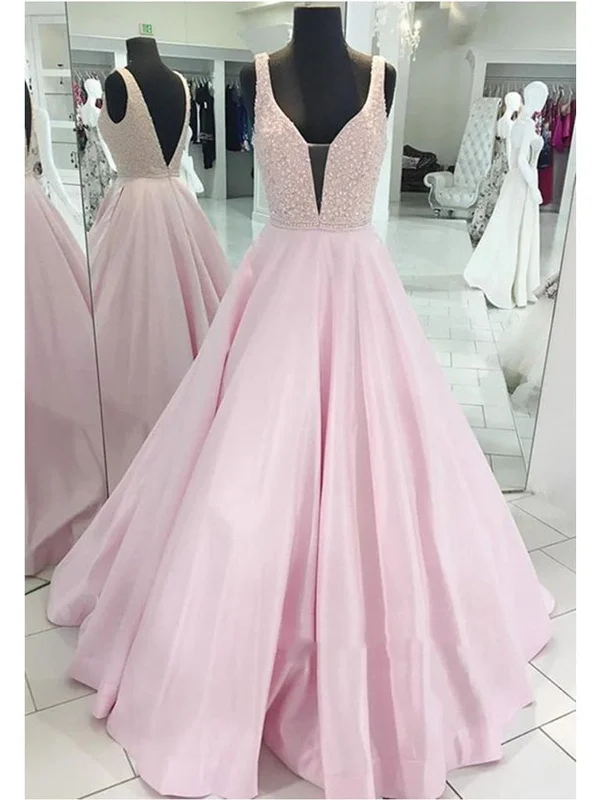Deal Frenzy Pink A Line Deep V Neck Backless Prom Dresses, Pink Backless Graduation Dresses, Formal Dresses Deal Frenzy Pink A Line Deep V Neck Backless Prom Dresses, Pink Backless Graduation Dresses, Formal Dresses
