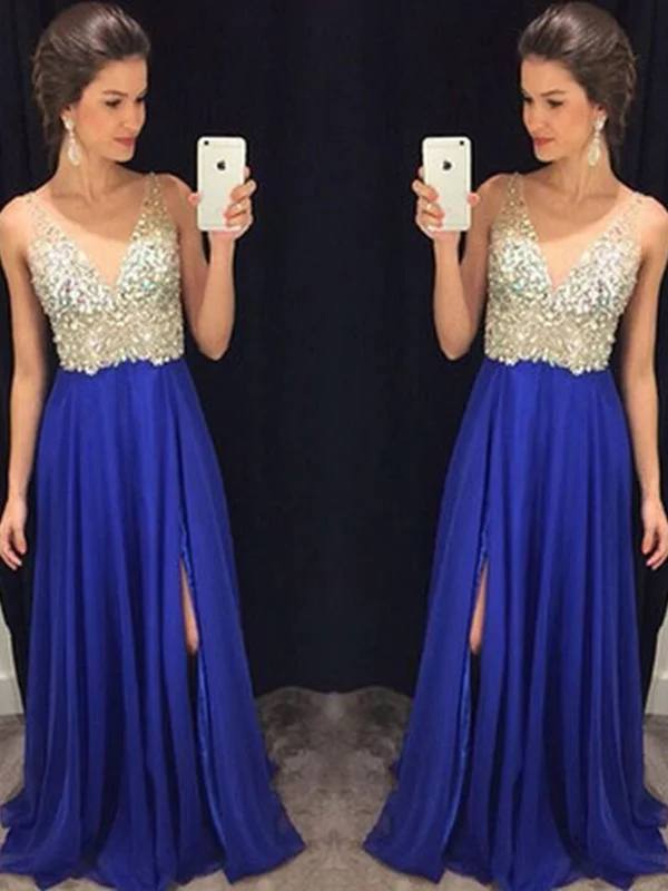 Referral Discount A Line V Neck Blue Prom Dresses, Blue Formal Dresses, Evening Dresses Referral Discount A Line V Neck Blue Prom Dresses, Blue Formal Dresses, Evening Dresses