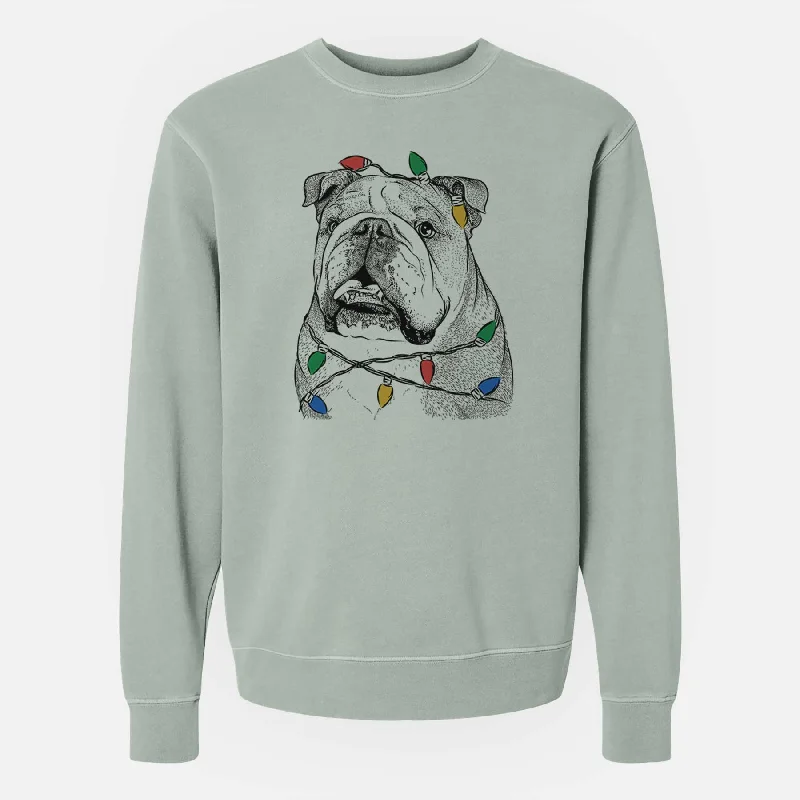 fashion sportswear hoodieChristmas Lights Piggy the English Bulldog - Unisex Pigment Dyed Crew Sweatshirt