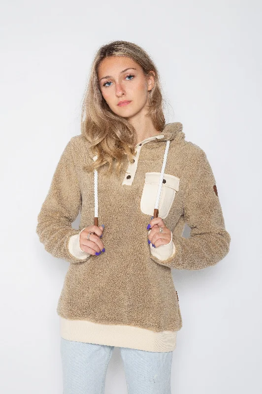 Overstock Fay Sherpa Oatmeal Snap-Neck Hoodie