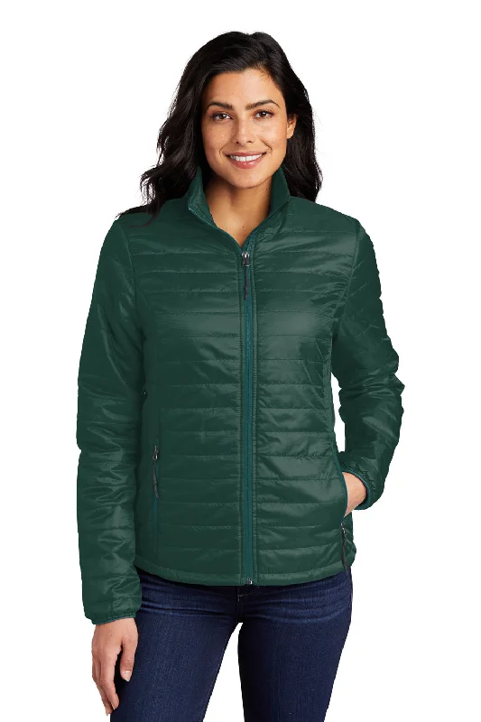 Super Sale Port Authority Womens Water Resistant Packable Puffy Full Zip Jacket - Tree Green/Marine Green - Closeout